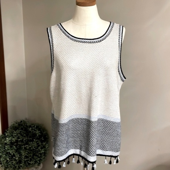 Nic & Zoe Lantana sweater tank with fringe hem trim size XXL silver black blue - Picture 8 of 14